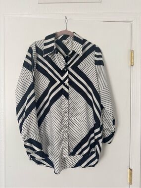River Island Black & White Striped Geometric Blouse